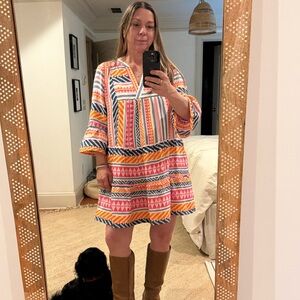 Boho Women's Multicolor Patterned V-Neck Tiered Dress